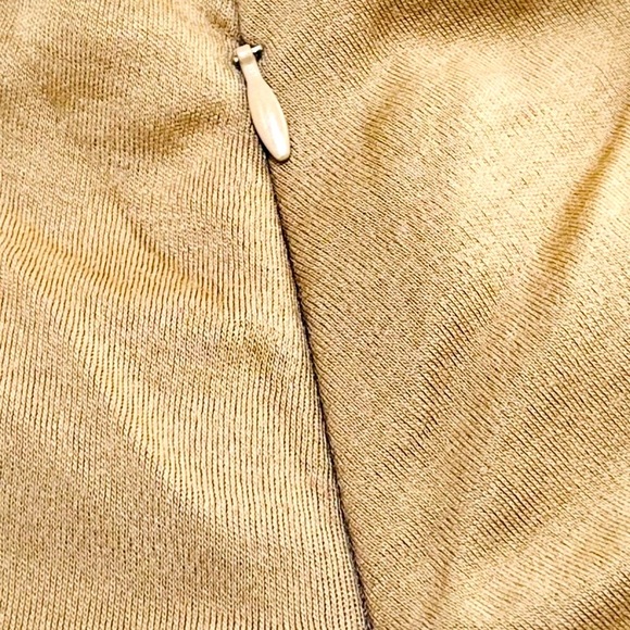 ππ CATHERINE MALANDRINO Camel Tan Wool Ruched Sheath Midi Dress | Sizeβ M - Picture 8 of 10